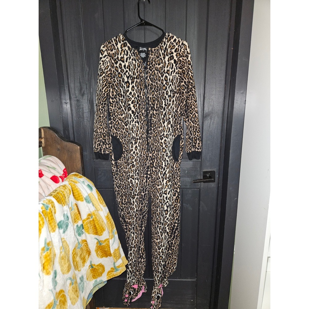 Footed Pajamas Leopard Print Onesie Jumpsuit Adult Loungewear